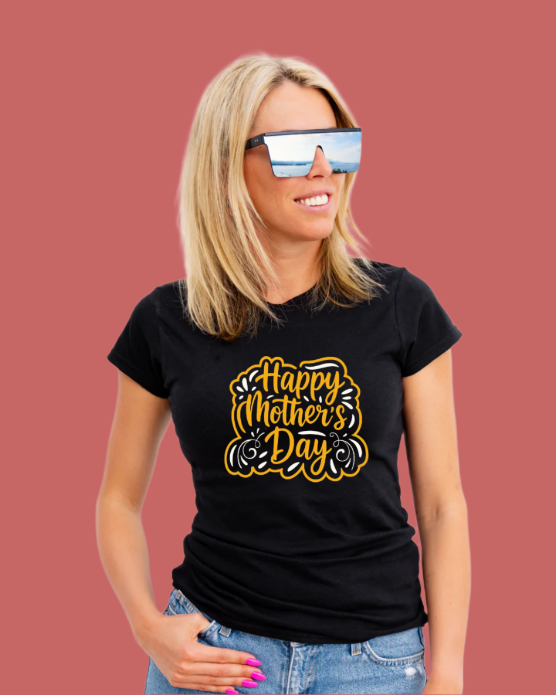 Happy Mother's Day T-Shirt, Women's Short Sleeve, Black with Gold Design